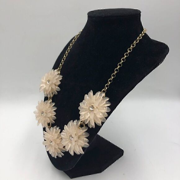J Crew Women's Floral Statement Necklace Gold Tone Chunky Dress Up Fashion - Picture 2 of 9